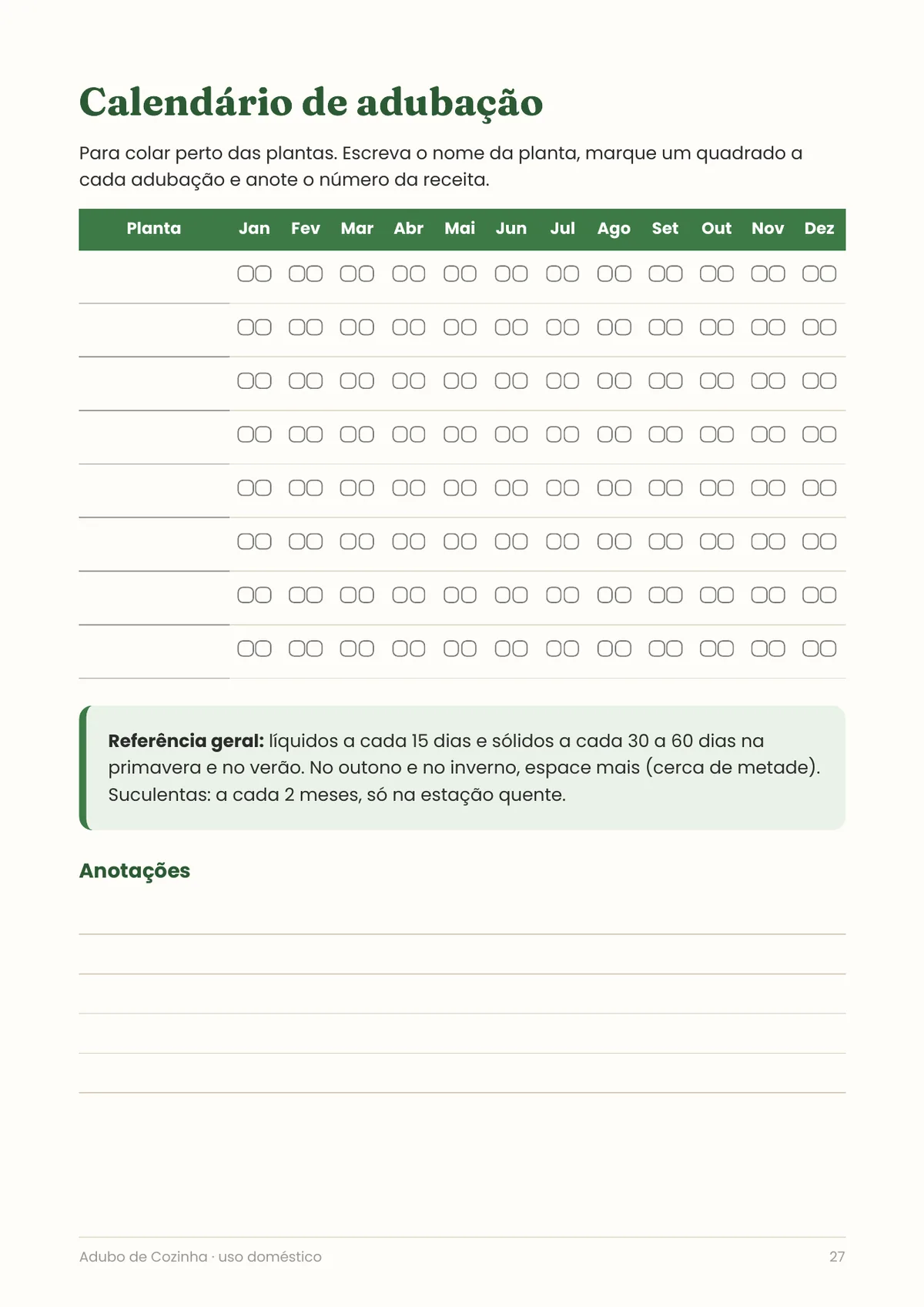 Página real do PDF Adubo de Cozinha: calendário de adubação